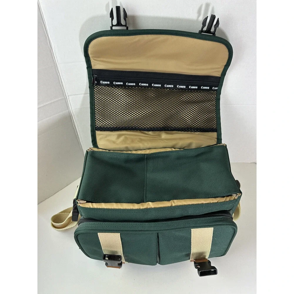 Retro Canon Camera Bag Organizer Green Pockets Shoulder Strap DSLR Carry Case - Picture 10 of 15